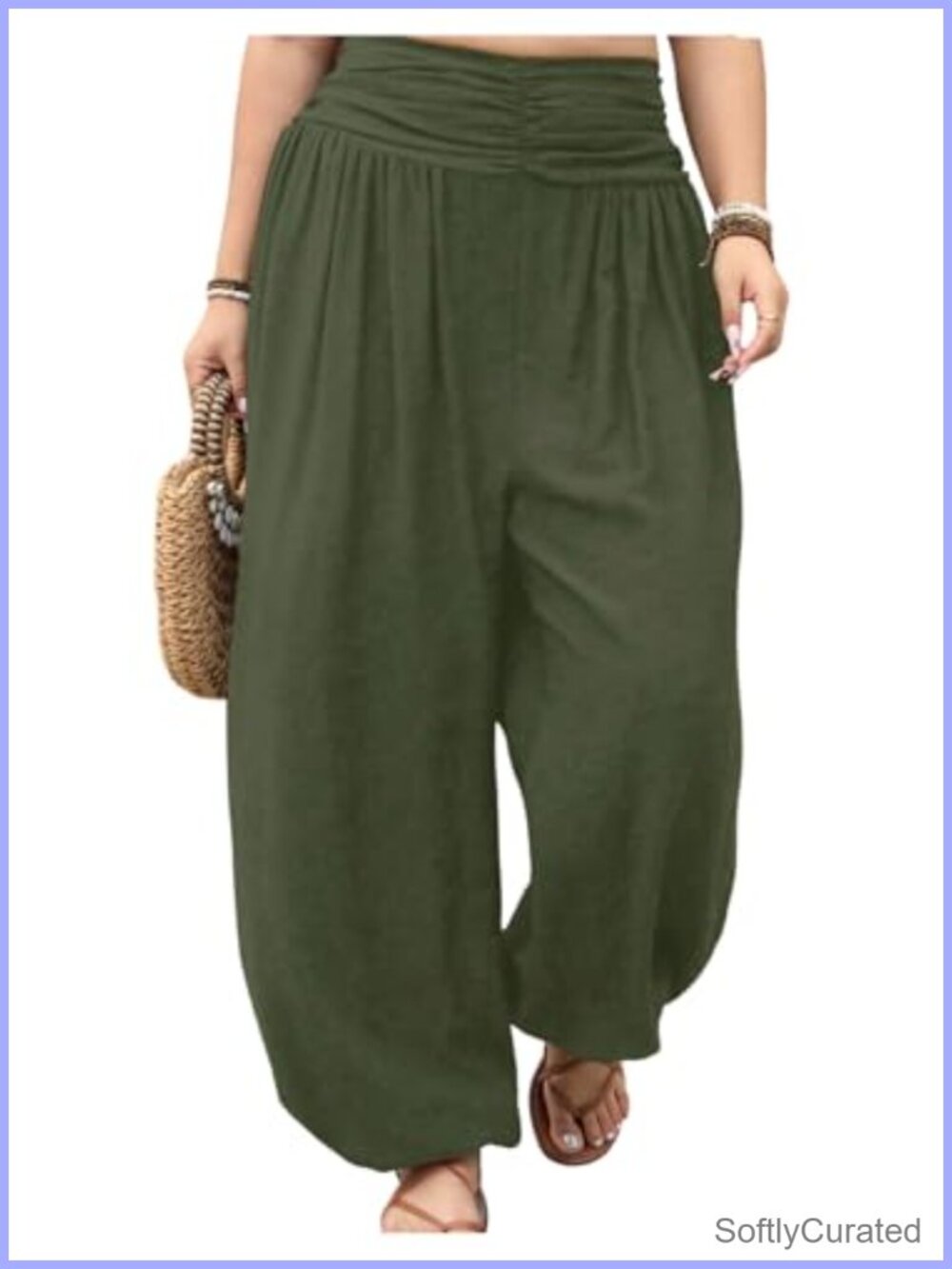 Plus Size High Waisted Wide Leg Balloon Pants Ruched Pleated Casual